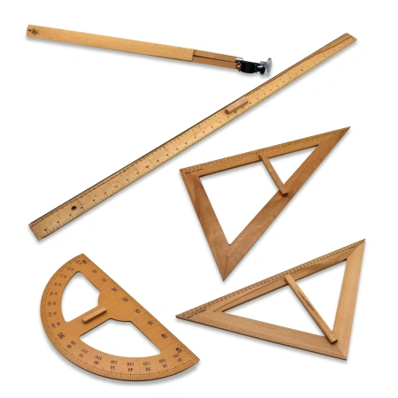 Комплект чертежного оборудования и приспособлений для школьной доски (5 предметов, дерево)